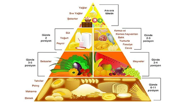 Sağlıklı beslenme piramidi gösteren görsel